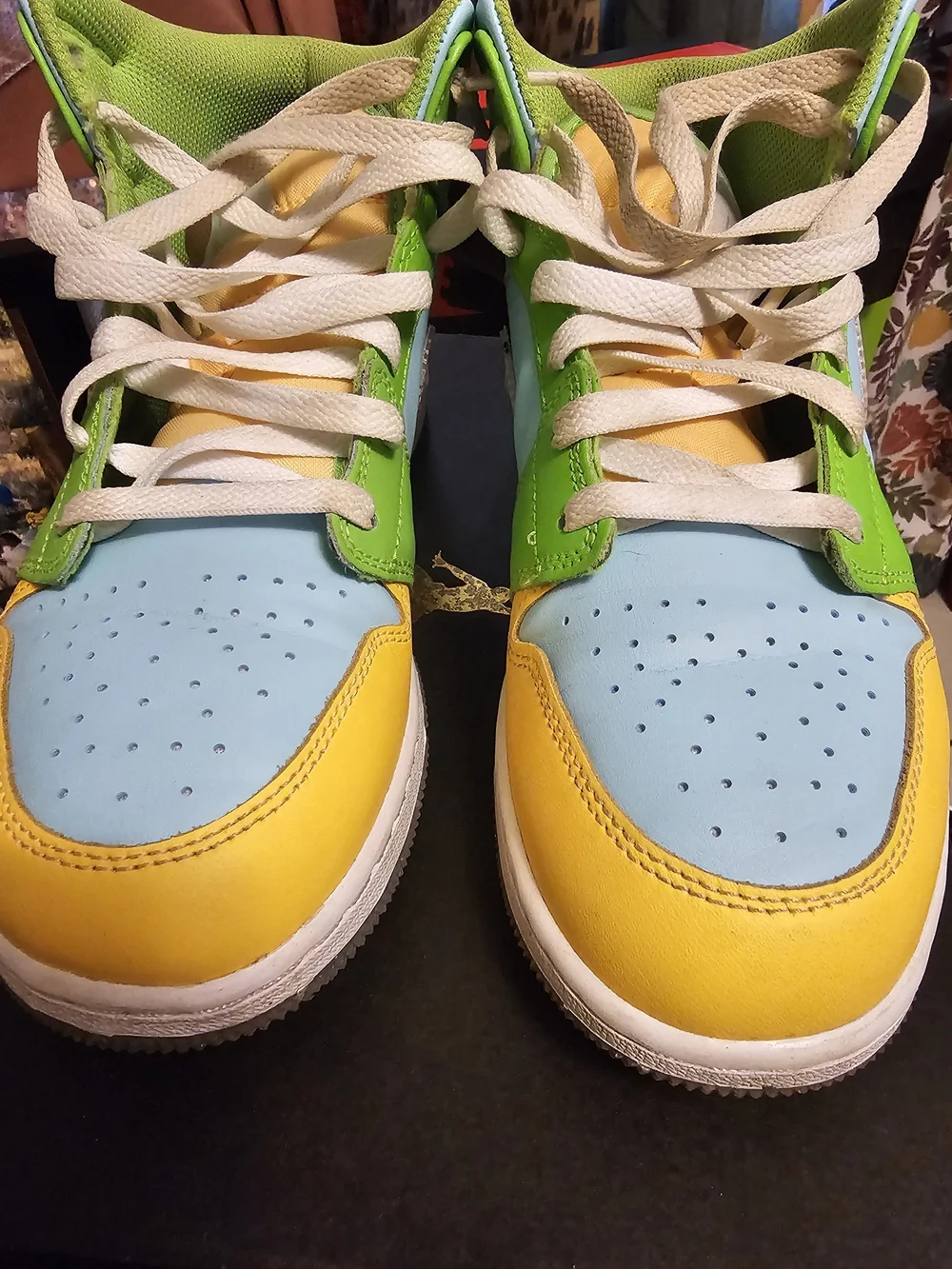 Nike Kids High-Top Sneakers in Light Blue, Lime Green & Yellow